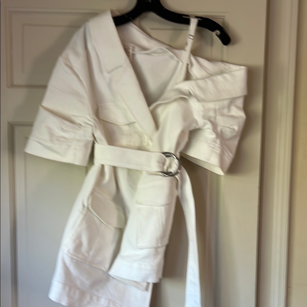 cinq a sept White Off-Shoulder Belted Top with Ring
